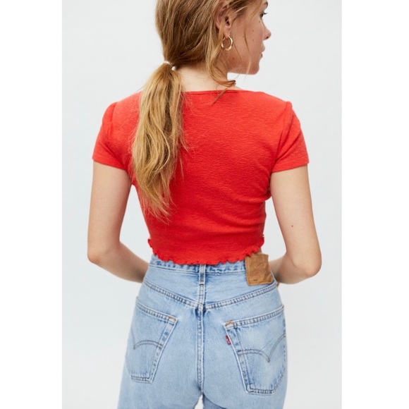 BDG Abby Lace Up Cropped Tee - Picture 2 of 4